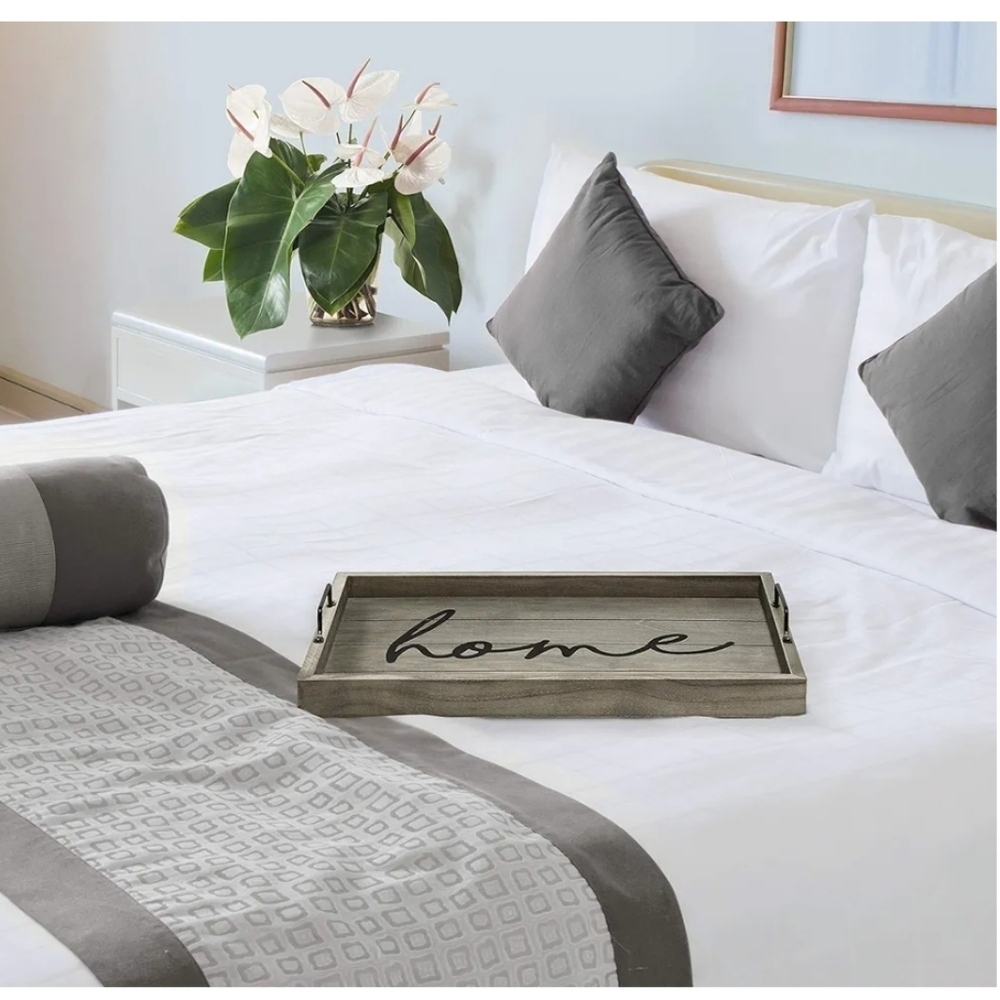 Rustic Gray Wooden Tray with 'Home' Script - Picture 5 of 16